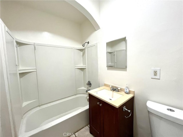 full bathroom featuring vanity, toilet, and shower / bathtub combination