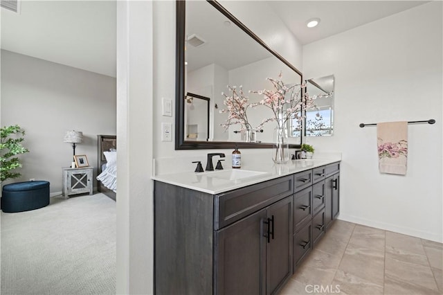 27046 Tanager Ln, Valencia, CA 91381 - bathroom featuring double vanity, connected bathroom, and a shower