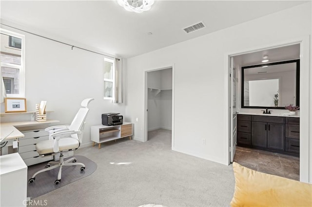 27046 Tanager Ln, Valencia, CA 91381 - home office featuring a sink and light colored carpet