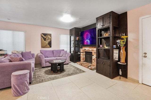 9920 Sepulveda Blvd Unit 1, Mission Hills San Fernando, CA 91345 - living room with light tile patterned flooring and a brick fireplace