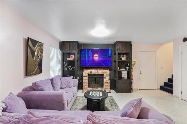 9920 Sepulveda Blvd Unit 1, Mission Hills San Fernando, CA 91345 - living area with stairway, light tile patterned floors, and a fireplace
