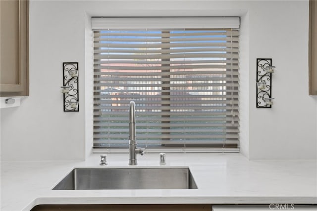 interior details featuring light countertops and a sink