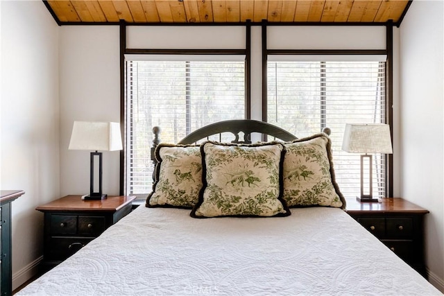 bedroom featuring wood ceiling