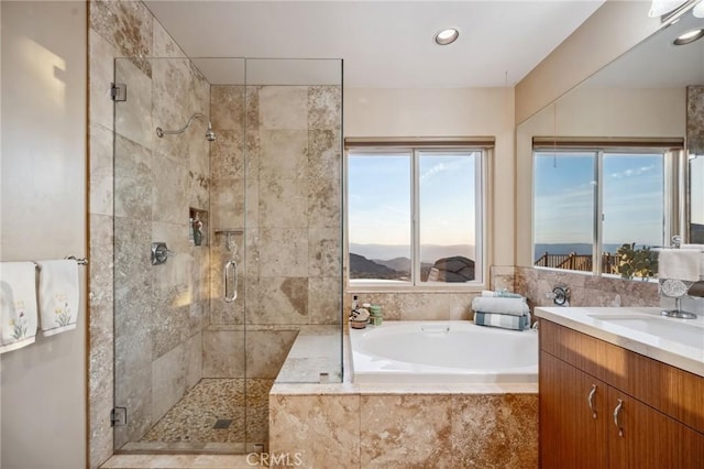 60125 Carrizo Rd, Mountain Center, CA 92561 - full bath featuring a garden tub, vanity, and a stall shower