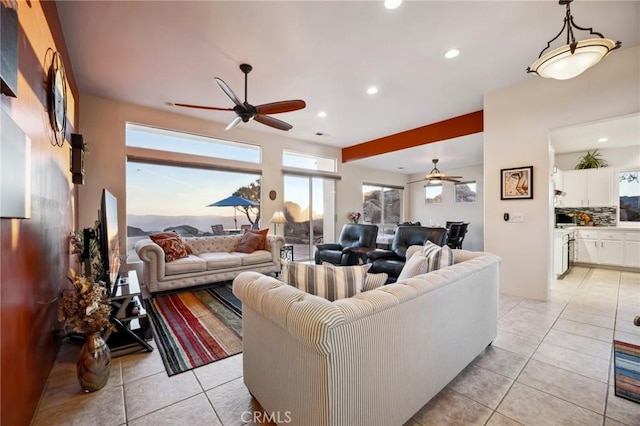 60125 Carrizo Rd, Mountain Center, CA 92561 - living room with a ceiling fan, recessed lighting, and light tile patterned flooring
