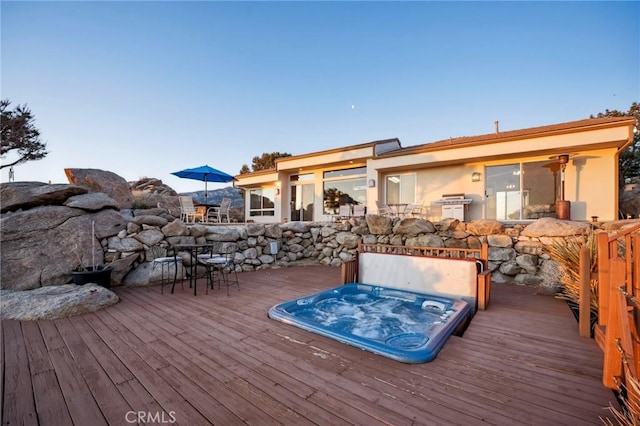 60125 Carrizo Rd, Mountain Center, CA 92561 - wooden terrace featuring hot tub deck surround and outdoor dry bar