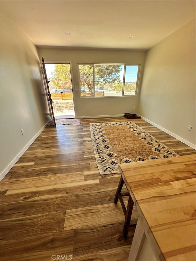 foyer featuring a wealth of natural light, baseboards, and wood finished floors