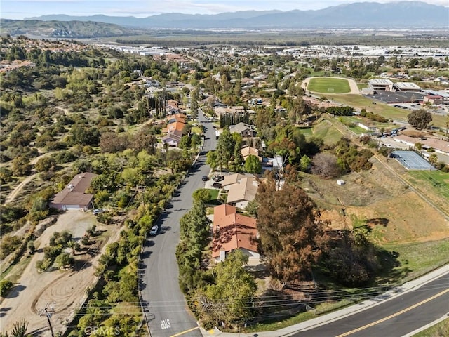 aerial view featuring a mountain view and a residential view