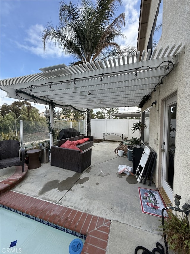 view of patio / terrace featuring a fenced backyard and a pergola