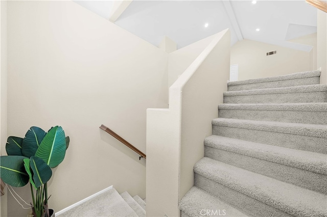 stairs featuring recessed lighting and visible vents