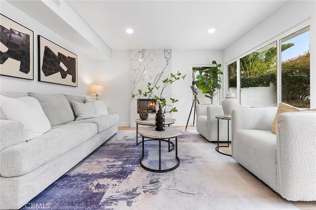 living room featuring recessed lighting