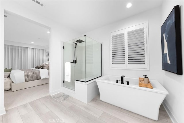 450 Chorus, Irvine, CA 92618 - full bath featuring visible vents, recessed lighting, a stall shower, ensuite bathroom, and a soaking tub