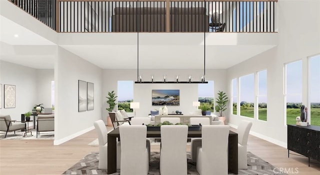 9547 N Andora Ave, Chatsworth, CA 91311 - dining area featuring baseboards, a high ceiling, and light wood-style floors