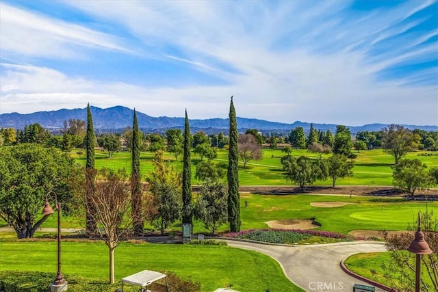 view of home's community featuring a lawn and a mountain view