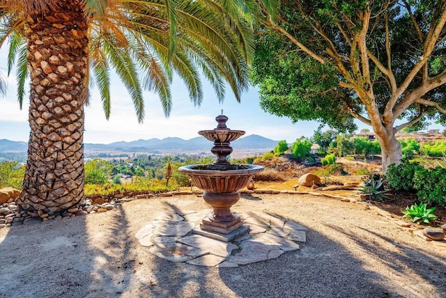 view of yard with a mountain view