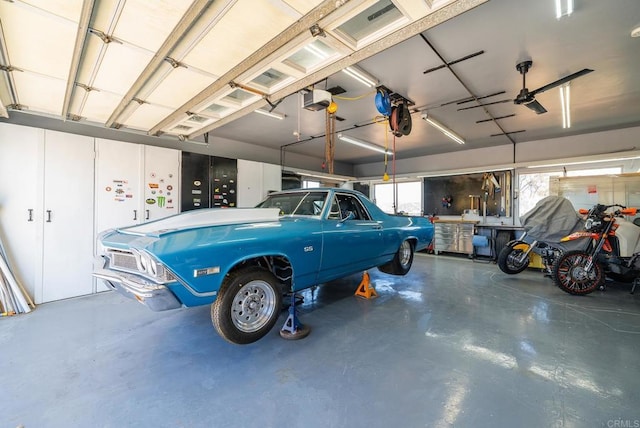 garage with a garage door opener