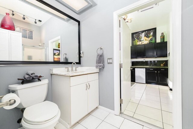 1185 Cedar Summit Dr, Ramona, CA 92065 - bathroom with vanity, tile patterned flooring, and an enclosed shower