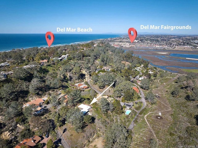 aerial view featuring a water view