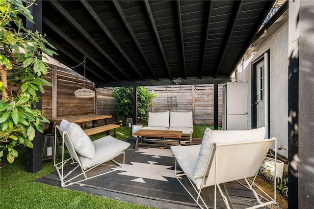 exterior space featuring outdoor lounge area