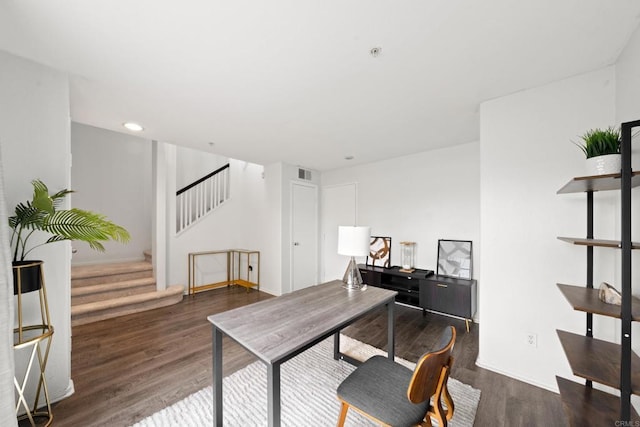 office space with visible vents, recessed lighting, and wood finished floors