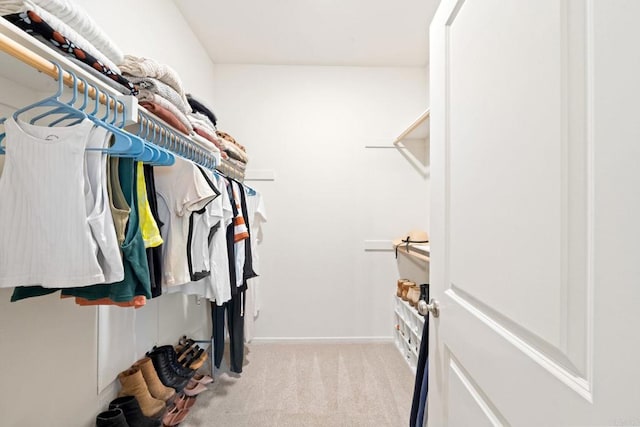 spacious closet featuring light carpet