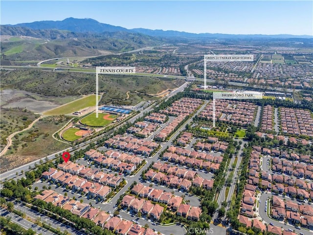 bird's eye view with a mountain view