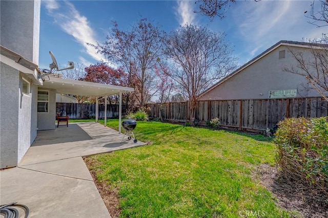 view of yard featuring a fenced backyard and a patio