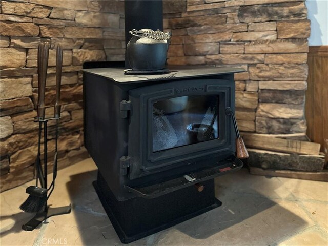 details featuring a wood stove