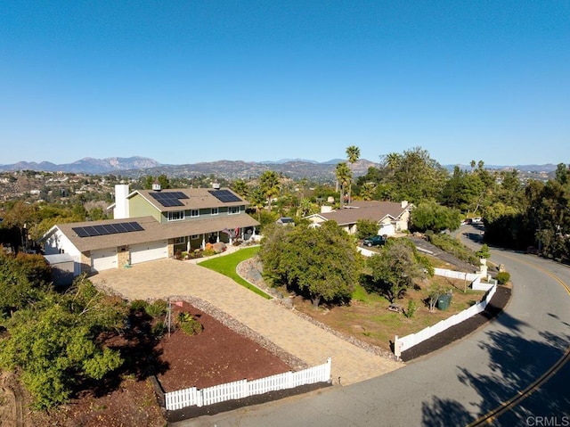 drone / aerial view featuring a mountain view