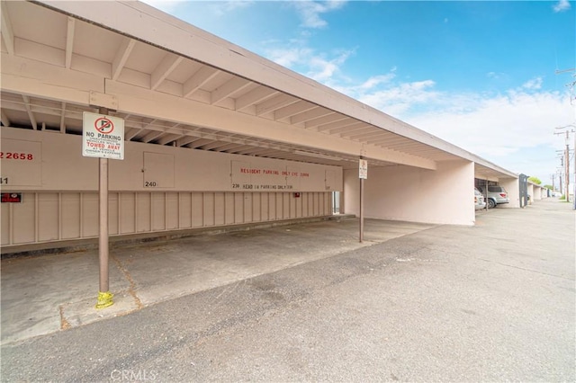 view of covered parking lot