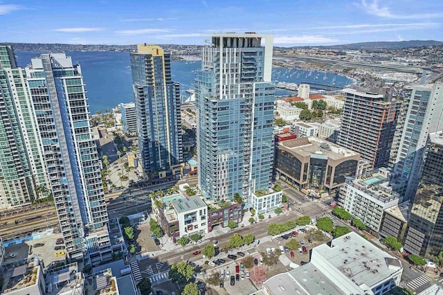 property's view of city featuring a water view