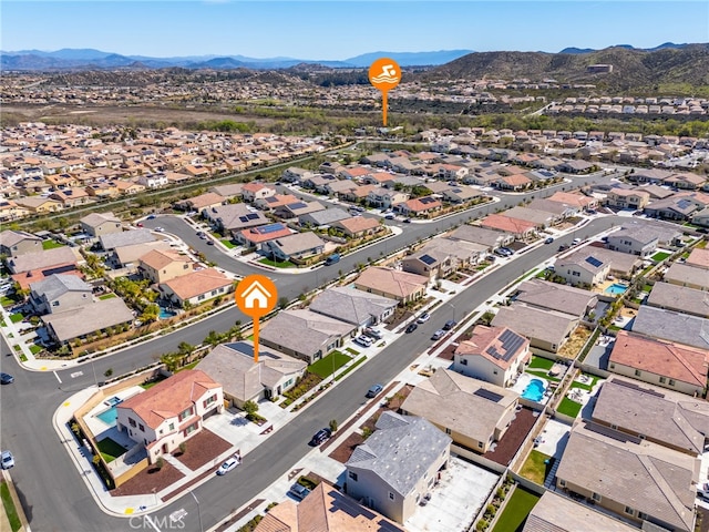 bird's eye view with a mountain view and a residential view