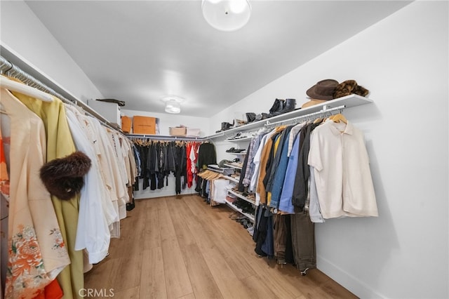 walk in closet with light wood-style floors