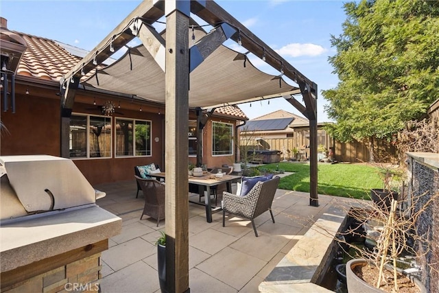 view of patio featuring outdoor dining space and fence