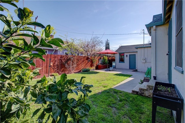 view of yard with a patio area and fence