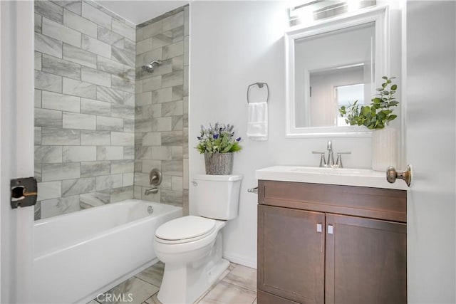 bathroom with shower / bathtub combination, toilet, and vanity