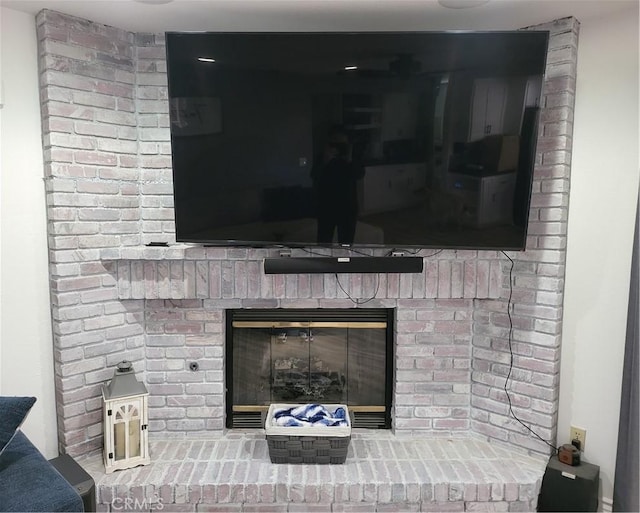 interior details with a fireplace