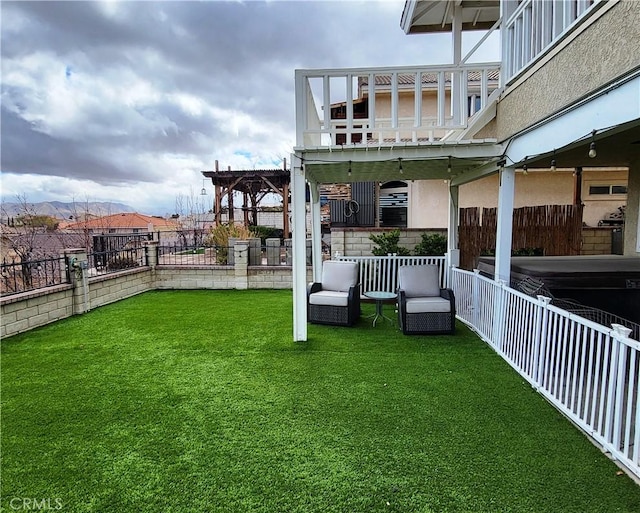 view of yard featuring a pergola and fence