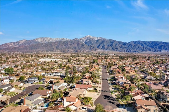 drone / aerial view featuring a mountain view and a residential view