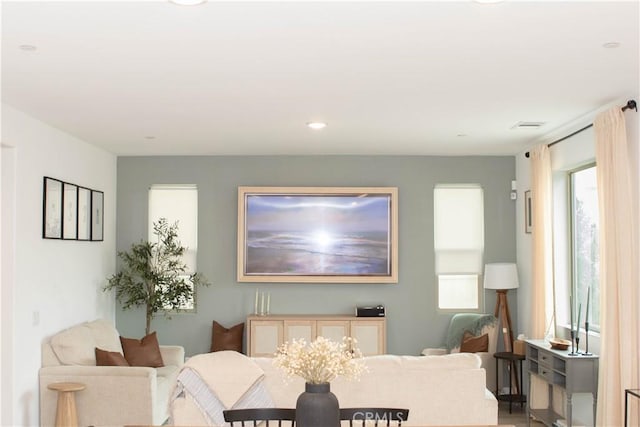 dining space featuring recessed lighting and visible vents