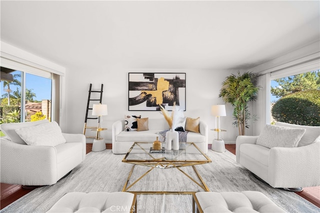 living room with baseboards and wood finished floors