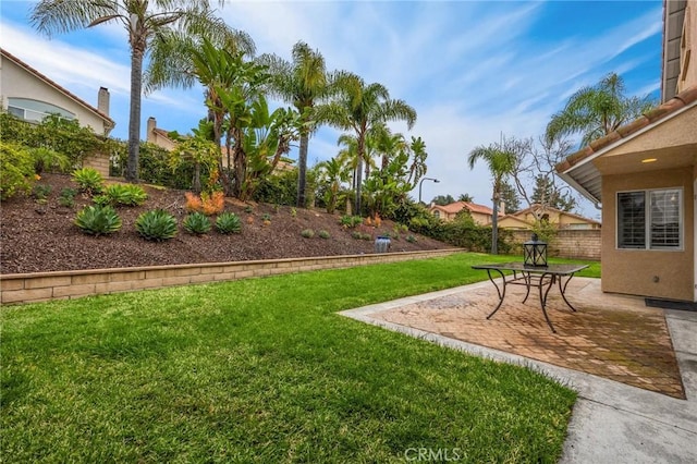 view of yard with a patio and fence