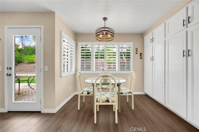 dining area with wood finished floors, a healthy amount of sunlight, and baseboards