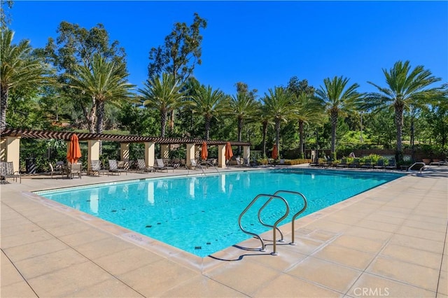 pool featuring a patio area and a pergola