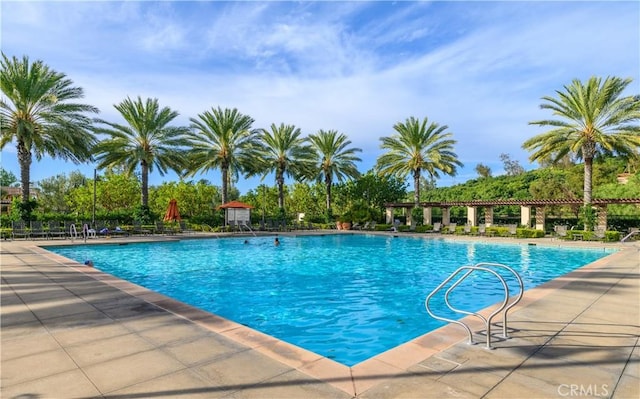 pool featuring a patio area