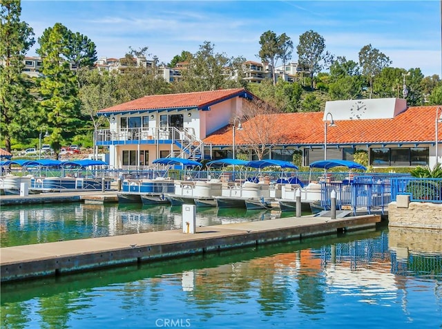 view of dock with a water view