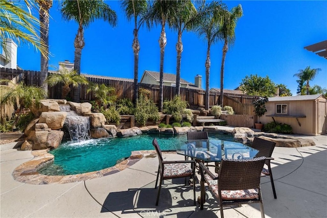 view of pool with a fenced backyard and a patio area