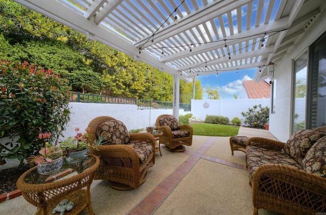 view of patio featuring a fenced backyard and a pergola