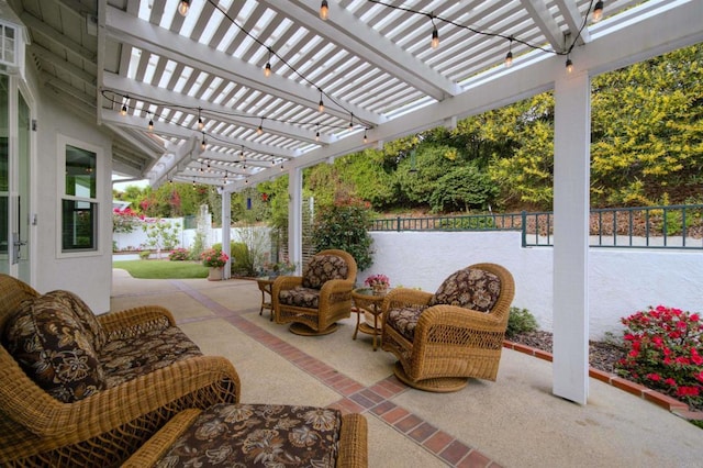 view of patio with a pergola and a fenced backyard