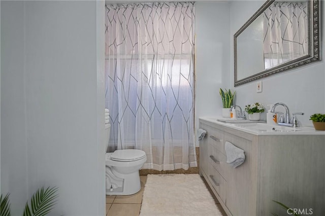 bathroom featuring tile patterned floors, toilet, and vanity